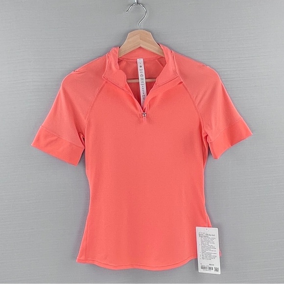 RARE! NEW Lululemon Short-Sleeve Shirt Sz. 6 - Sunny Coral *Nulux Half-Zip Golf - Picture 4 of 9